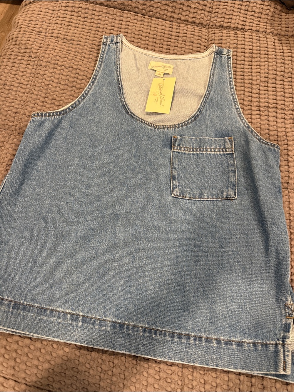 Women’s Light Blue Denim Tank Top with Pocket